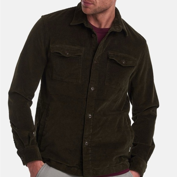 Barbour Dark Olive Green Button Down Cord Overshirt Top - Medium - Picture 1 of 10